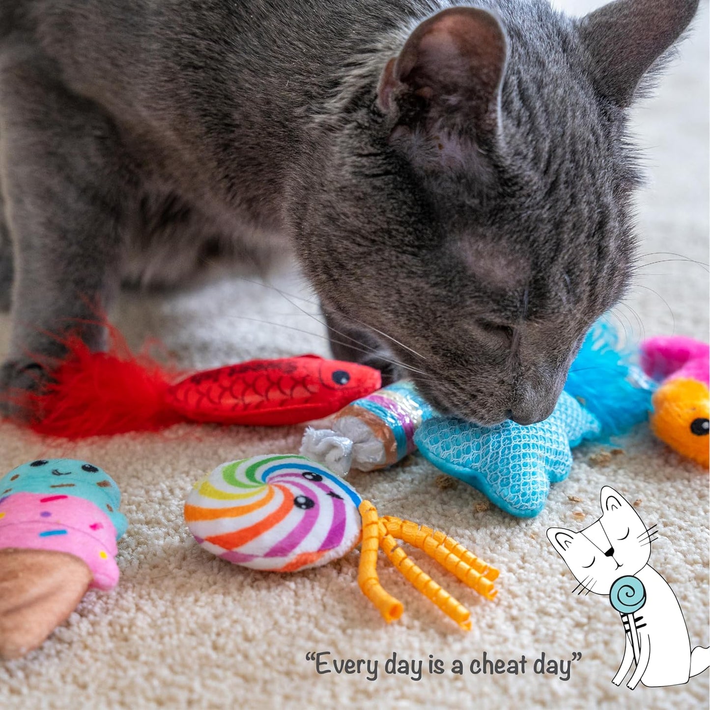 Catstages Kitty Sweet Treats, 6-Pack Catnip Plush Toys with Crinkle & Feathers, Multicolored