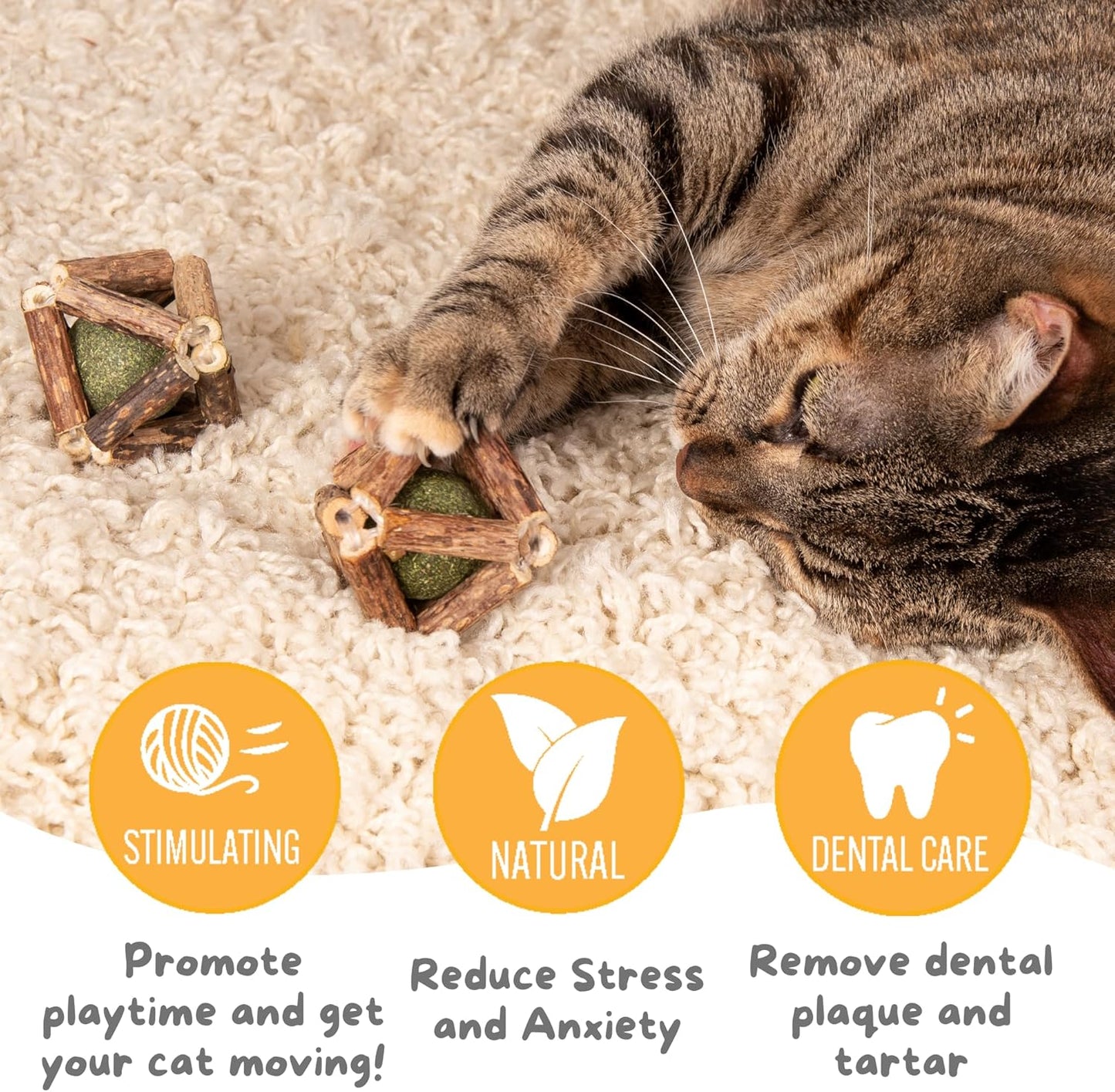 Hide & Scratch Premium Silvervine Catnip Balls (3 Pack) - All Natural, Hand-Woven Cat Toy to Stimulate Play and Promote Dental Health; Cat Chew Toys for Indoor Cats