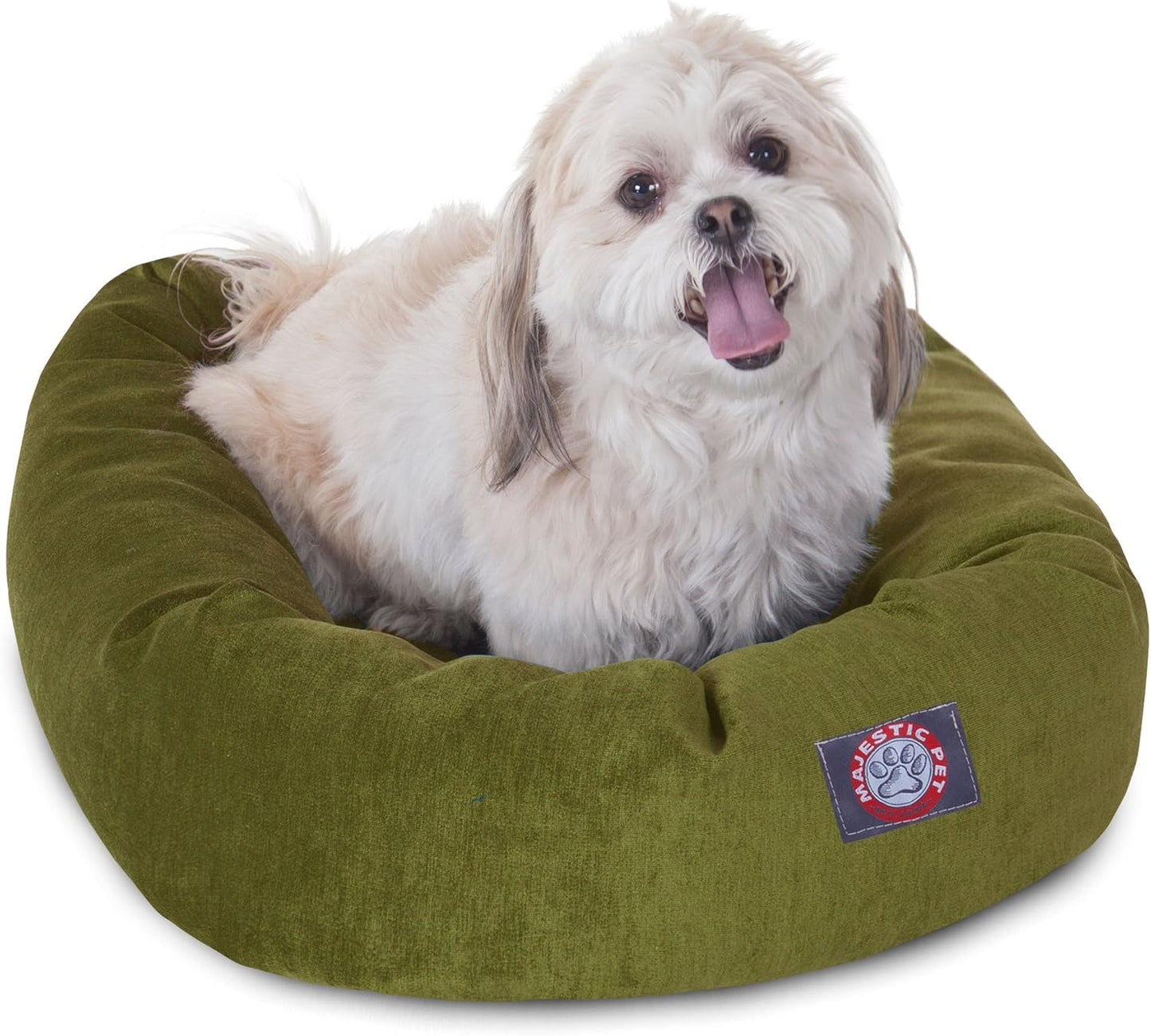 Majestic Pet 24 Inch Micro Velvet Calming Dog Bed Washable 24x19x7 (inch) – Cozy Soft Round Donut Dog Bed with Spine for Head Support - Pet Bed Small – Fern (2025)