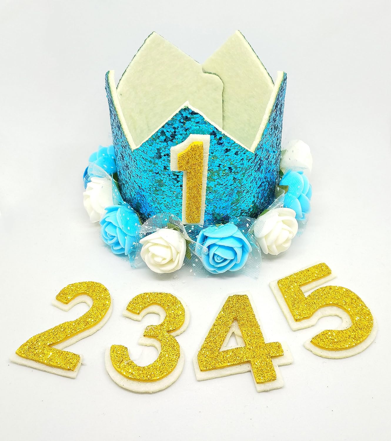 PET SHOW Blue Crown Dog Birthday Hat for Boys Male Pets Cat Headband With Figures 0-9 Charms and Glue Party Accessories Pack of 1