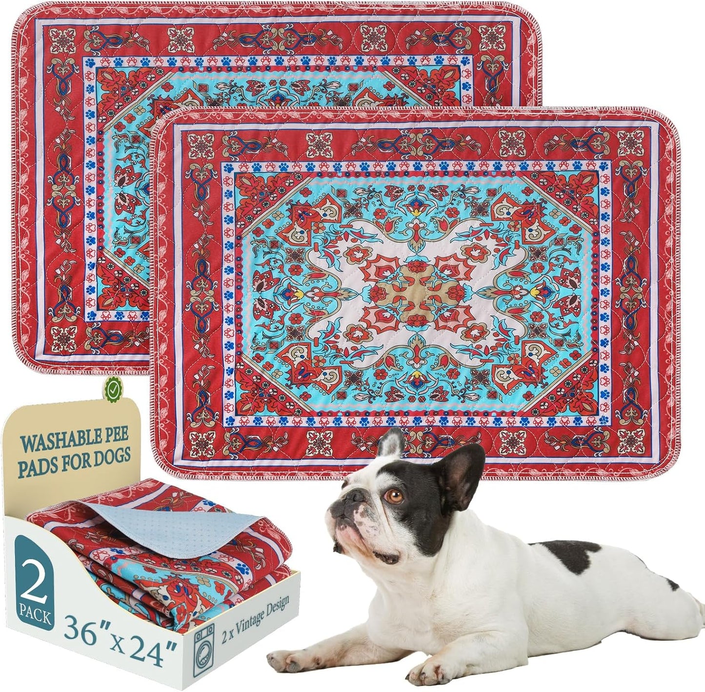 Homimp Washable Pee Pads for Dogs, 2 Pack Reusable Puppy Pads Waterproof, Absorbent and Leakproof Dog Pee Pads, Non Slip Puppy Training Pads, Pet Mat for Floor, Crate, Couch, Whelping,Brown, 24"x36"