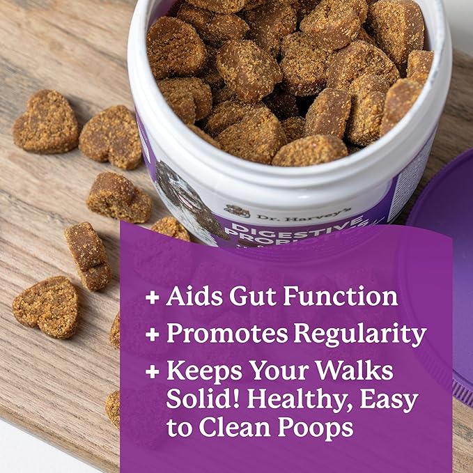 Dr. Harvey's Digestive Probiotic Soft Chews for Dogs, 9 Probiotics for Gut Health, Diarrhea and Bowel Support, Peanut Butter Flavor (90 Chews)