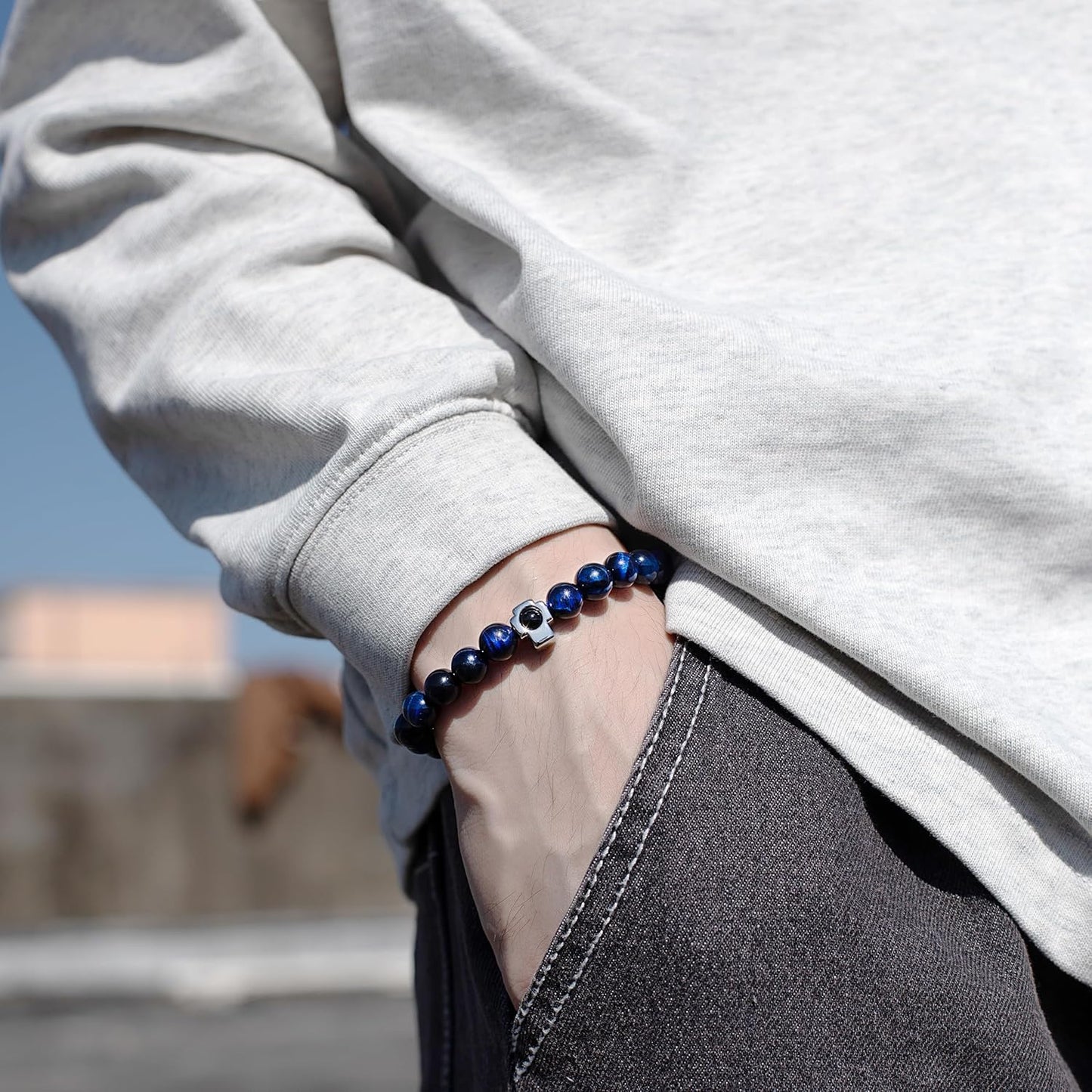 EMIRISTIC Custom Photo Bracelet - Personalized Picture Natural Stone Cuban Chain Bracelet - Any Special Day Gifts