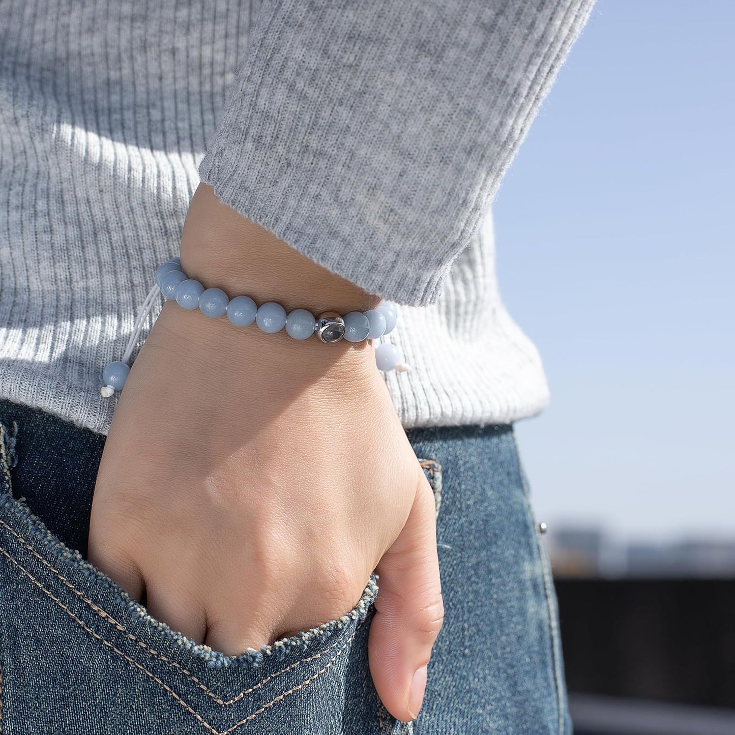 EMIRISTIC Custom Photo Bracelet - Personalized Picture Natural Stone Cuban Chain Bracelet - Any Special Day Gifts