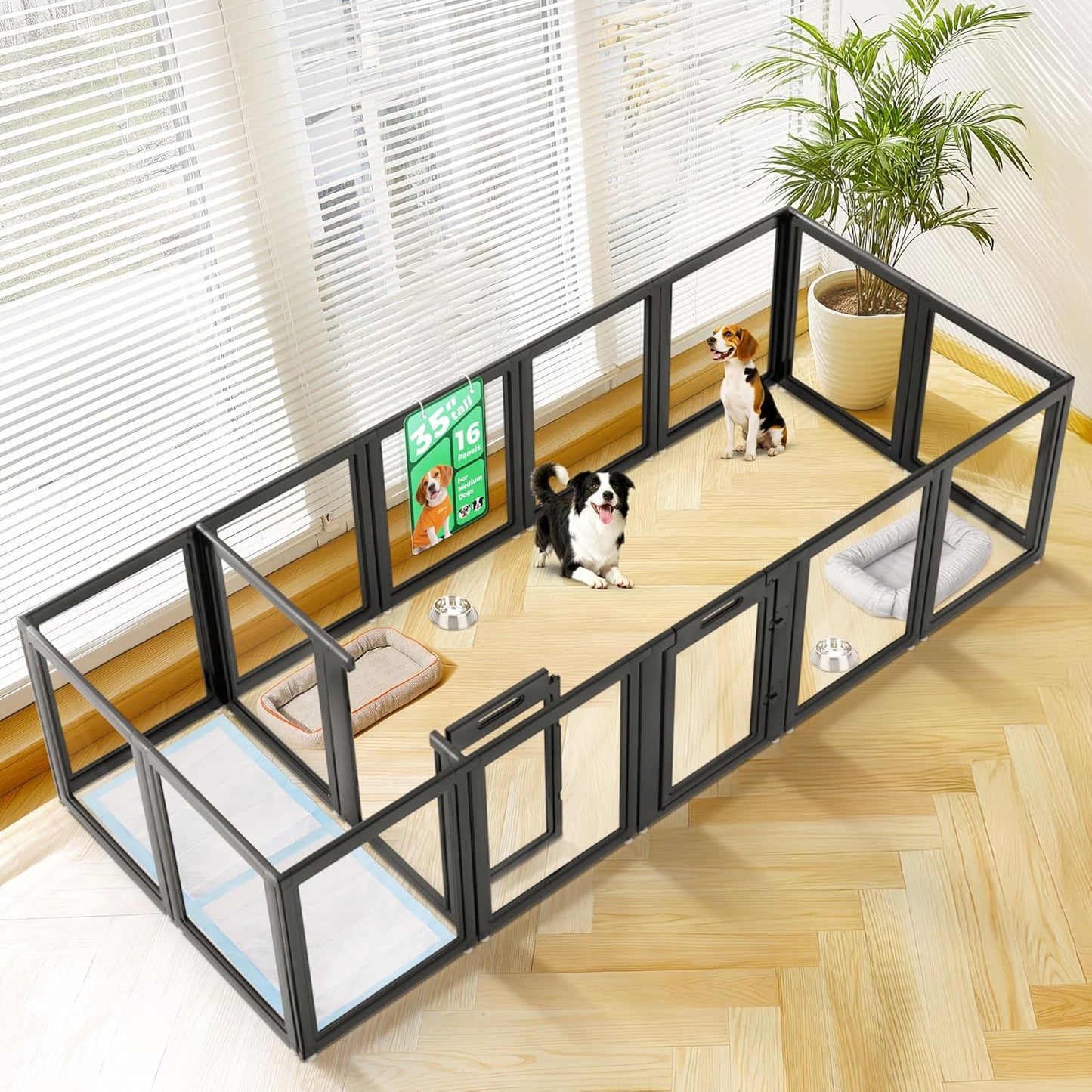 FXW AuraSpace Acrylic Indoor Dog Playpen for Medium Dogs, 35 Inch, 16 Panels, Black