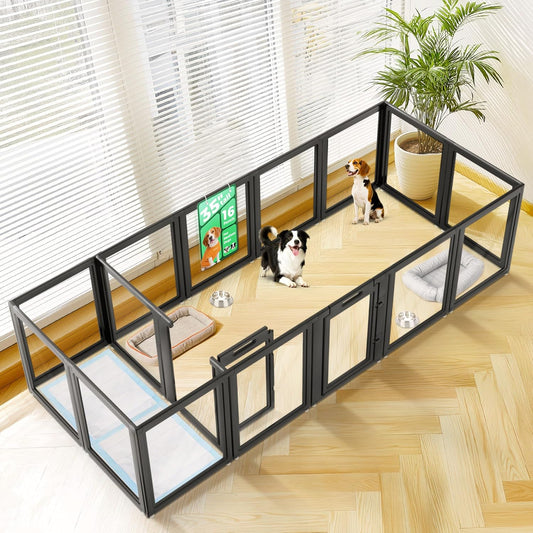 FXW AuraSpace Acrylic Indoor Dog Playpen for Medium Dogs, 35 Inch, 16 Panels, Black