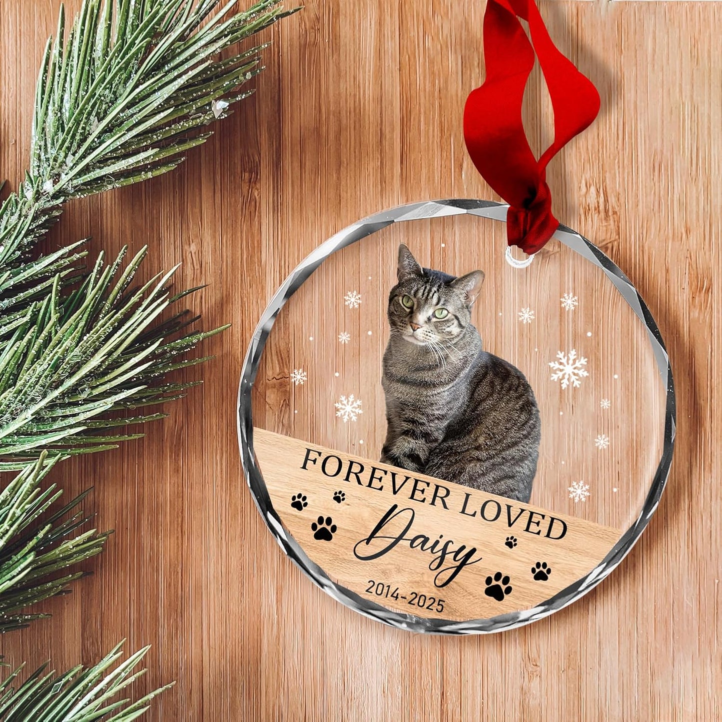 Personalized Cat Memorial Ornament, Pet Loss Remembrance, Cat Lover Keepsake, Photo Custom, Forever Loved Glass Ornament
