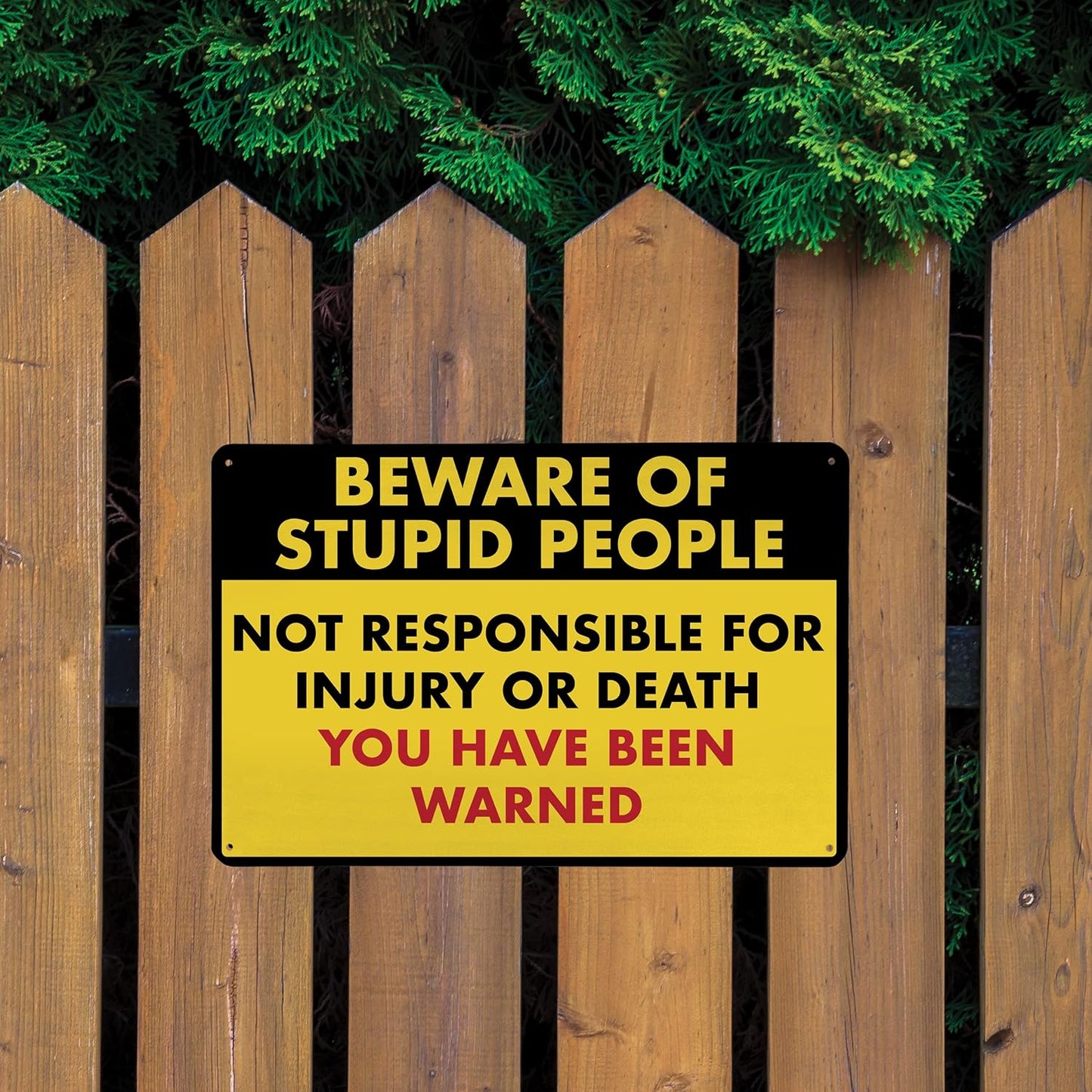 Beware of Stupid People - Humorous Metal Sign - 8" x 12" - Funny Garage Sign, Office Wall Decor, Mechanic Gift, Street Sign for Bedroom - ENVISIONED Signage