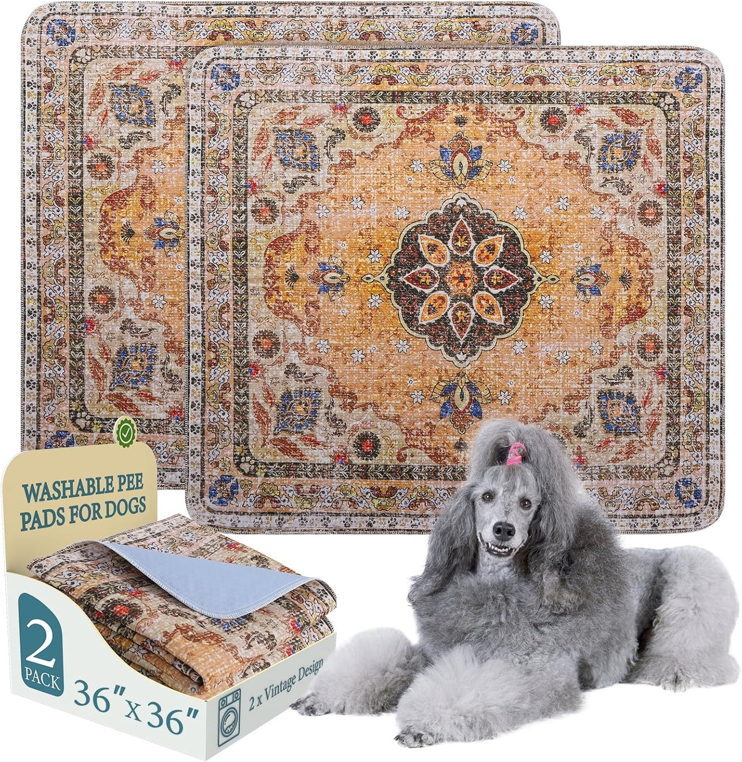 Homimp Washable Pee Pads for Dogs, 2 Pack Reusable Puppy Pads Waterproof, Absorbent and Leakproof Dog Pee Pads, Non Slip Puppy Training Pads, Pet Mat for Floor,Crate,Couch,Whelping,Khaki, 36"x36"