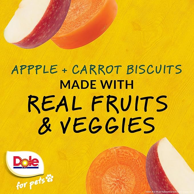 Dole for Pets Freshly Fetched Dog Biscuits, Apple & Carrot Flavor Dog Treats, 7oz | Flavored with Real Veggies, No Wheat, Corn, Soy, Artificial Flavors, Colors, Preservatives, or Animal Products