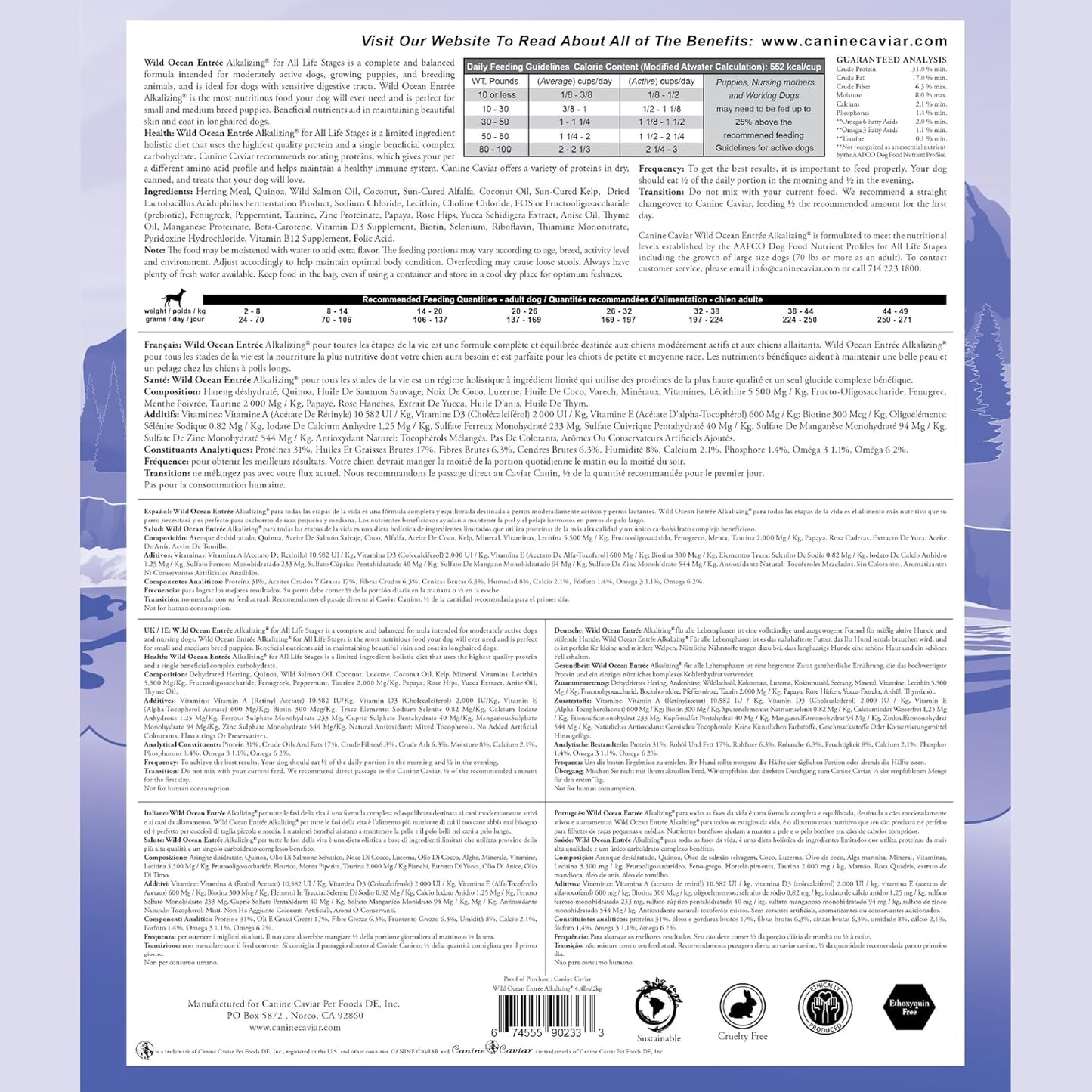 Canine Caviar - Wild Ocean: Herring & Teff Alkaline Dry Dog Food, Limited Ingredients, Gluten-Free, Based on Science & Research, Veterinary Alternative Diet (4.4 Pound Bag)