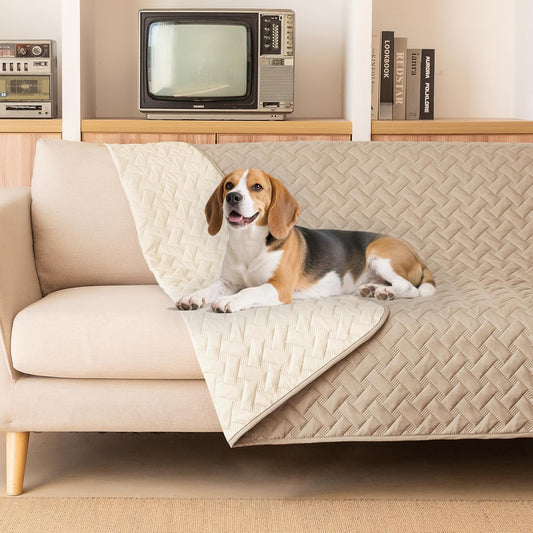 gogobunny 100% Double Sided Waterproof Dog Blanket Soft Pet Bed Cover Reversible Protect Furniture Couch Sofa Car for Puppy Cat Kids (Dark Beige/Light Beige, 68x82 Inch (Pack of 1))