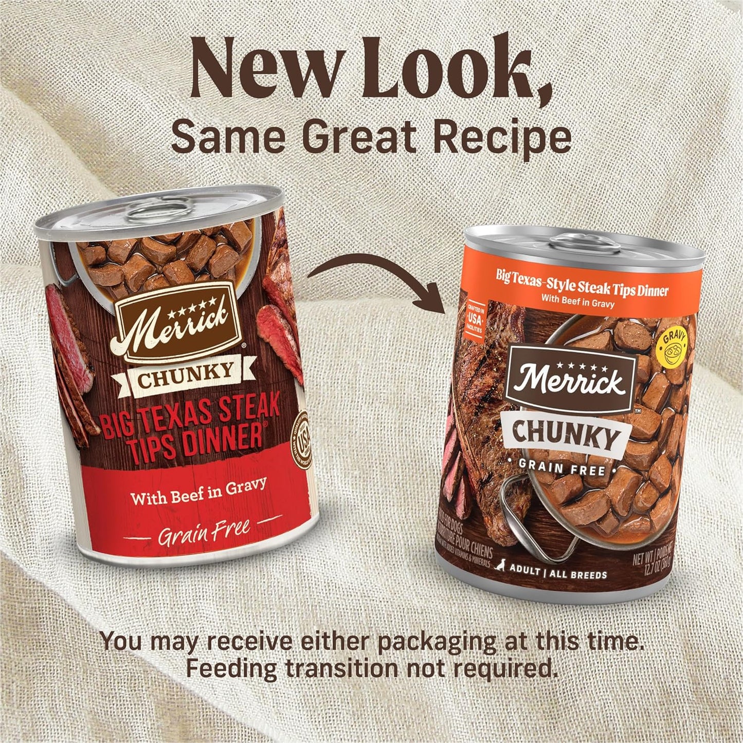 Merrick Chunky Grain Free Premium And Wholesome Canned Dog Food, Real Meat Big Texas Steak Tips Dinner - (Pack of 12) 12 ct. Cans