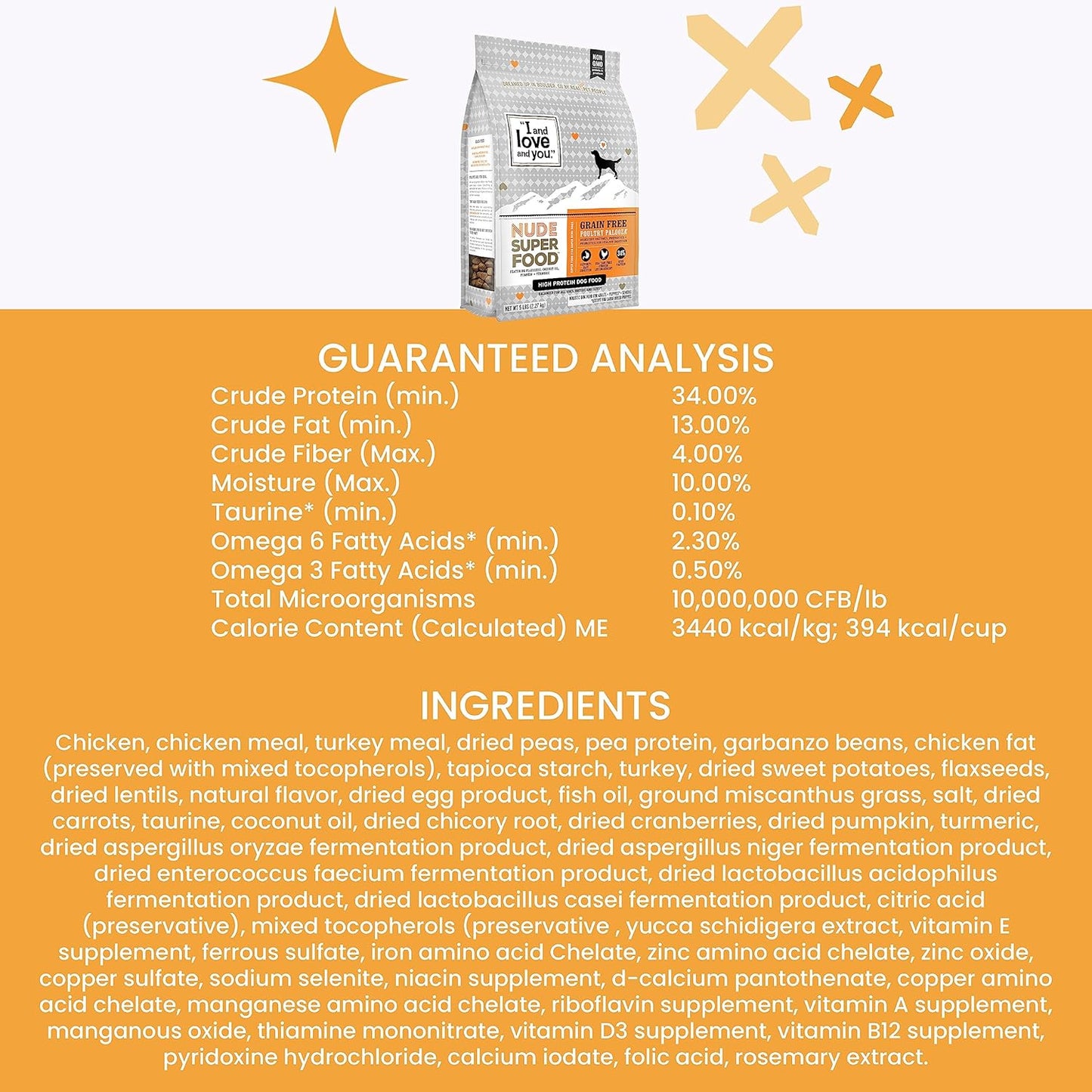 I and love and you Nude Super Food Dry Dog Food - Turkey + Chicken - Prebiotic + Probiotic, Grain Free, Real Meat, No Fillers, 23lb Bag