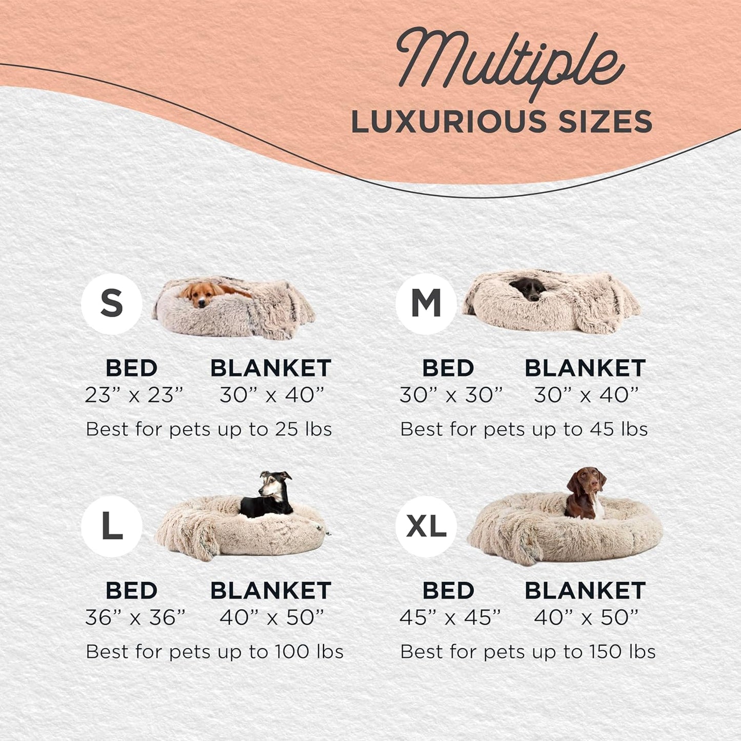 Best Friends by Sheri Bundle Set The Original Calming Shag Donut Cuddler Cat and Dog Bed + Pet Throw Blanket, Taupe, Large, 36x36