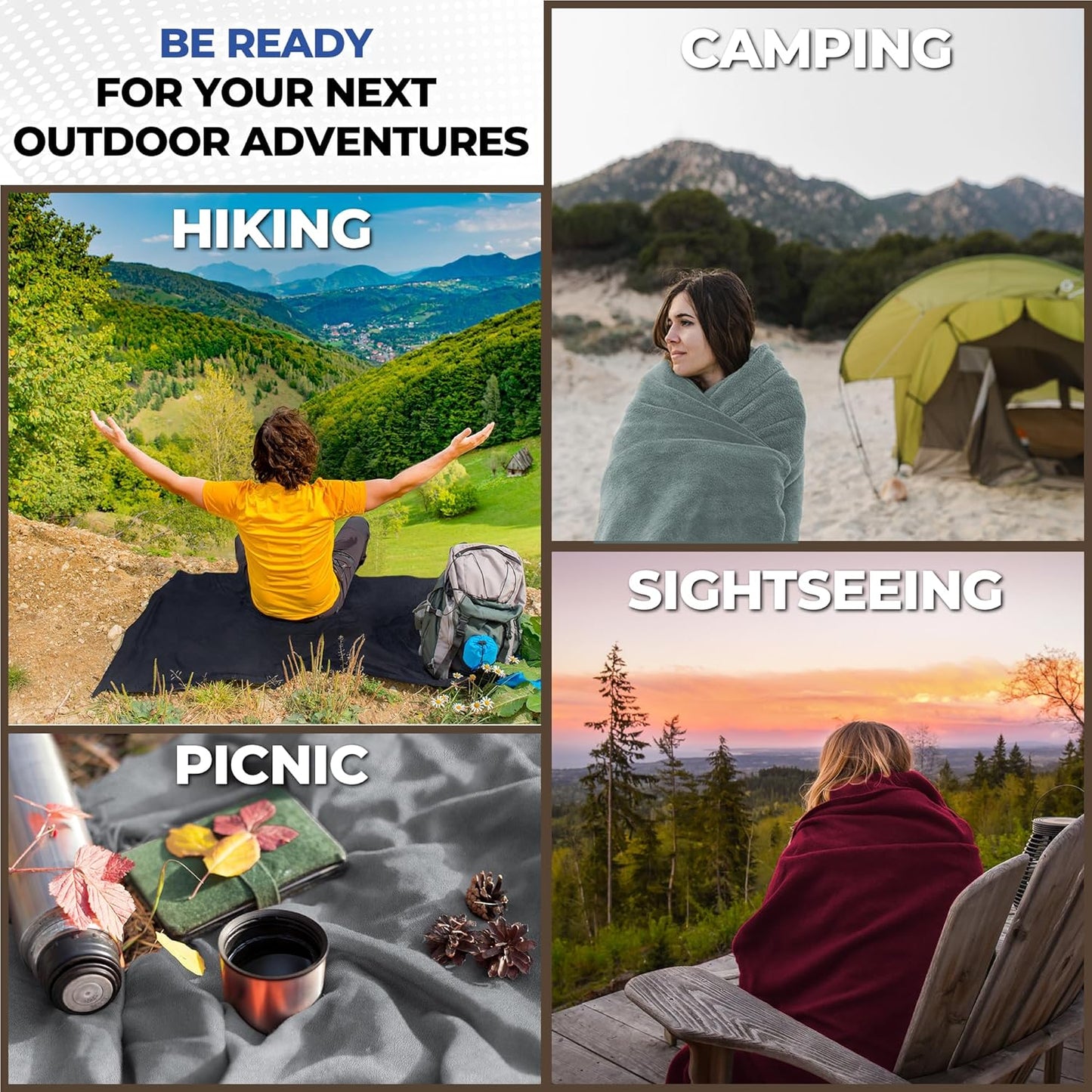 Beach Blanket Waterproof Sandproof Waterproof Blanket for Camping, Hiking, Outdoor Sporting Events, Picnics & More | Machine Washable & Pet Friendly | Travel Size - 65x50in Gray