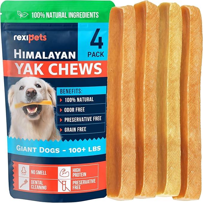 100% Natural Yak Cheese Himalayan Made Dog Chews All Breeds - Lactose Free Yak Chew for Small, Medium & Large Dogs - Dental Cleaning Dog Chews Aggressive Chewers - Long Lasting Odor & Gluten Free