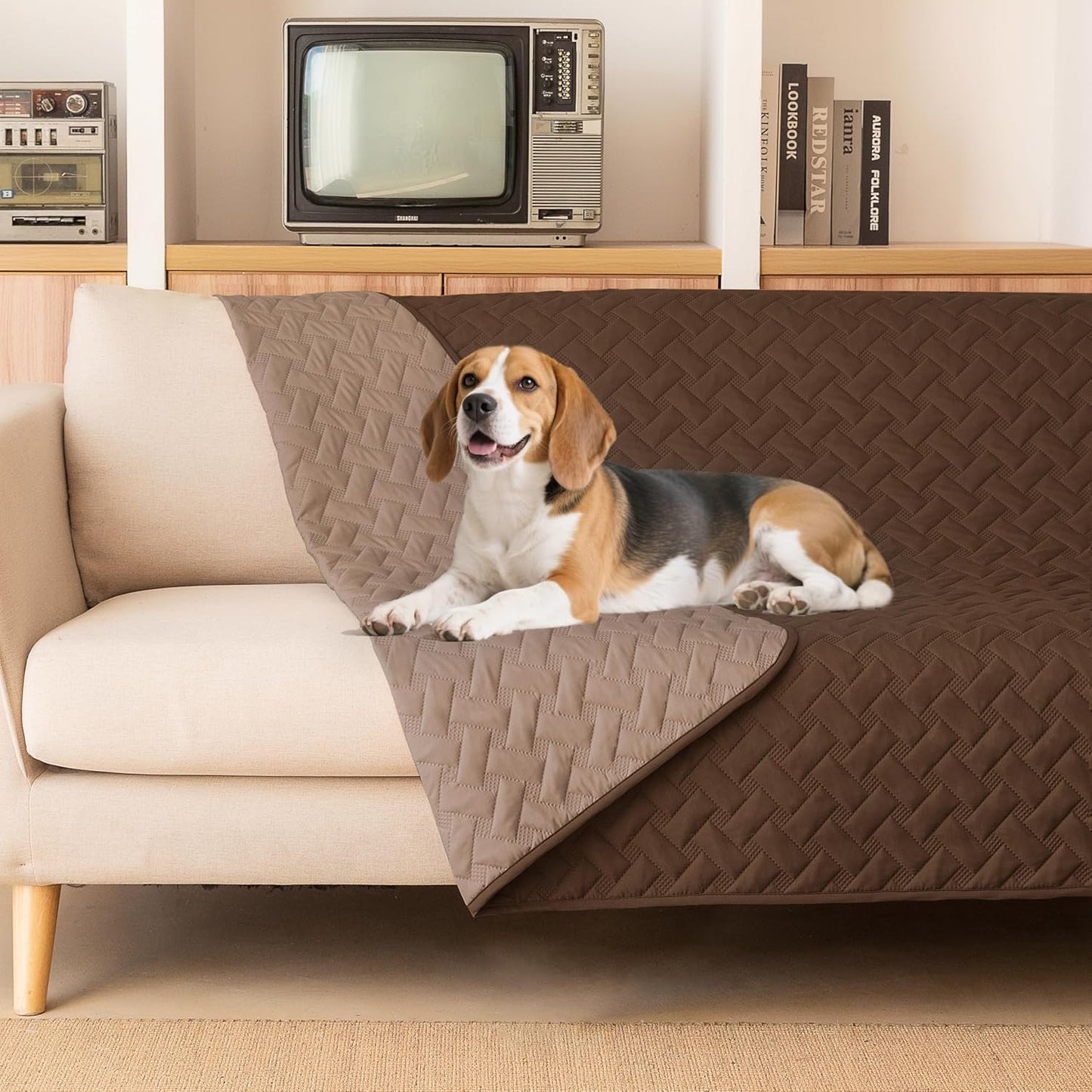 gogobunny 100% Double Sided Waterproof Dog Blanket Soft Pet Bed Cover Reversible Protect Furniture Couch Sofa Car for Puppy Cat Kids (Dark Chocolate/Light Chocolate, 52x82 Inch (Pack of 1))