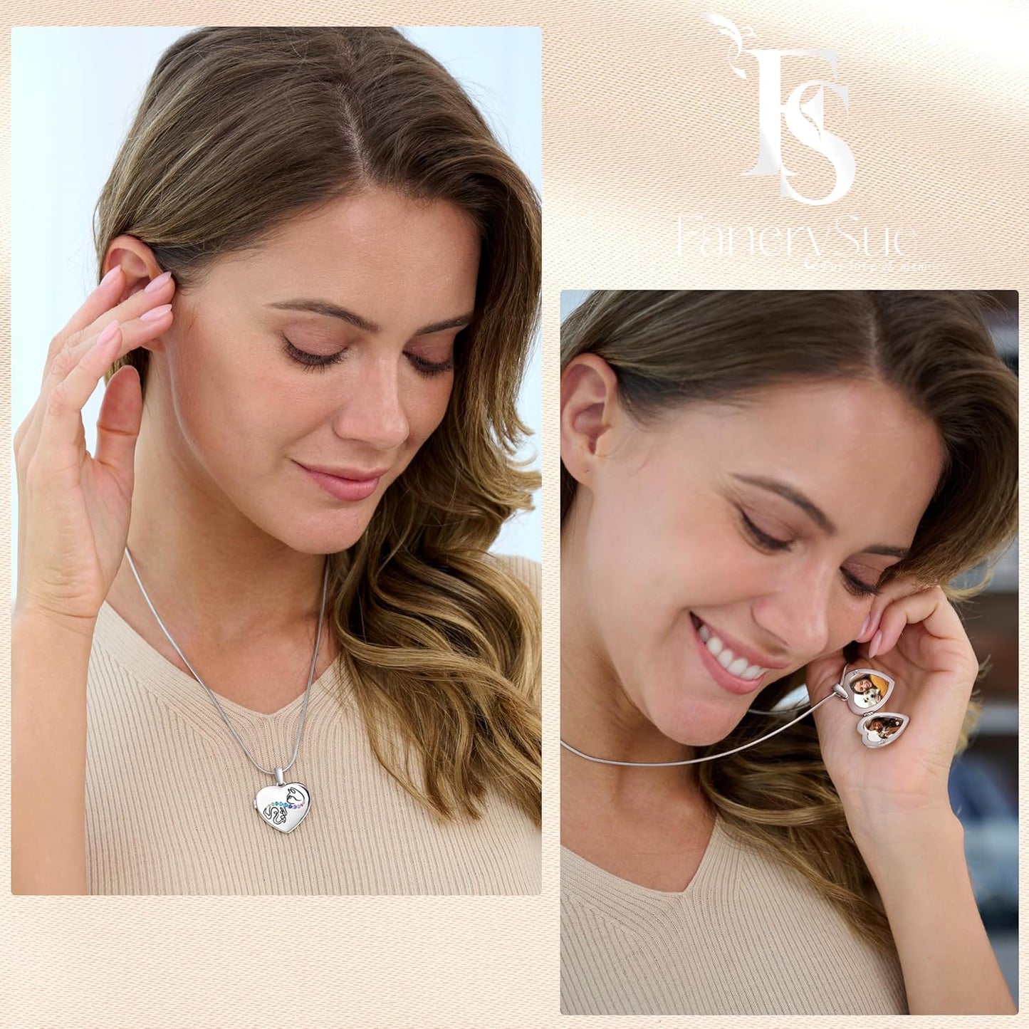 Fanery Sue Personalized Customized Pet Locket Necklace, Heart Lockets Picture Necklaces Dog Memorial Gifts Cat Sympathy for Women Men