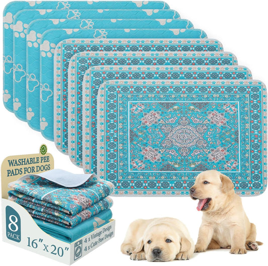 Homimp Washable Pee Pads for Dogs, 8 Pack Reusable Puppy Pads Waterproof, Absorbent and Leakproof Dog Pee Pads, Non Slip Puppy Training Pads, Pet Mat for Floor, Crate, Couch, Whelping,Blue, 16"x20"
