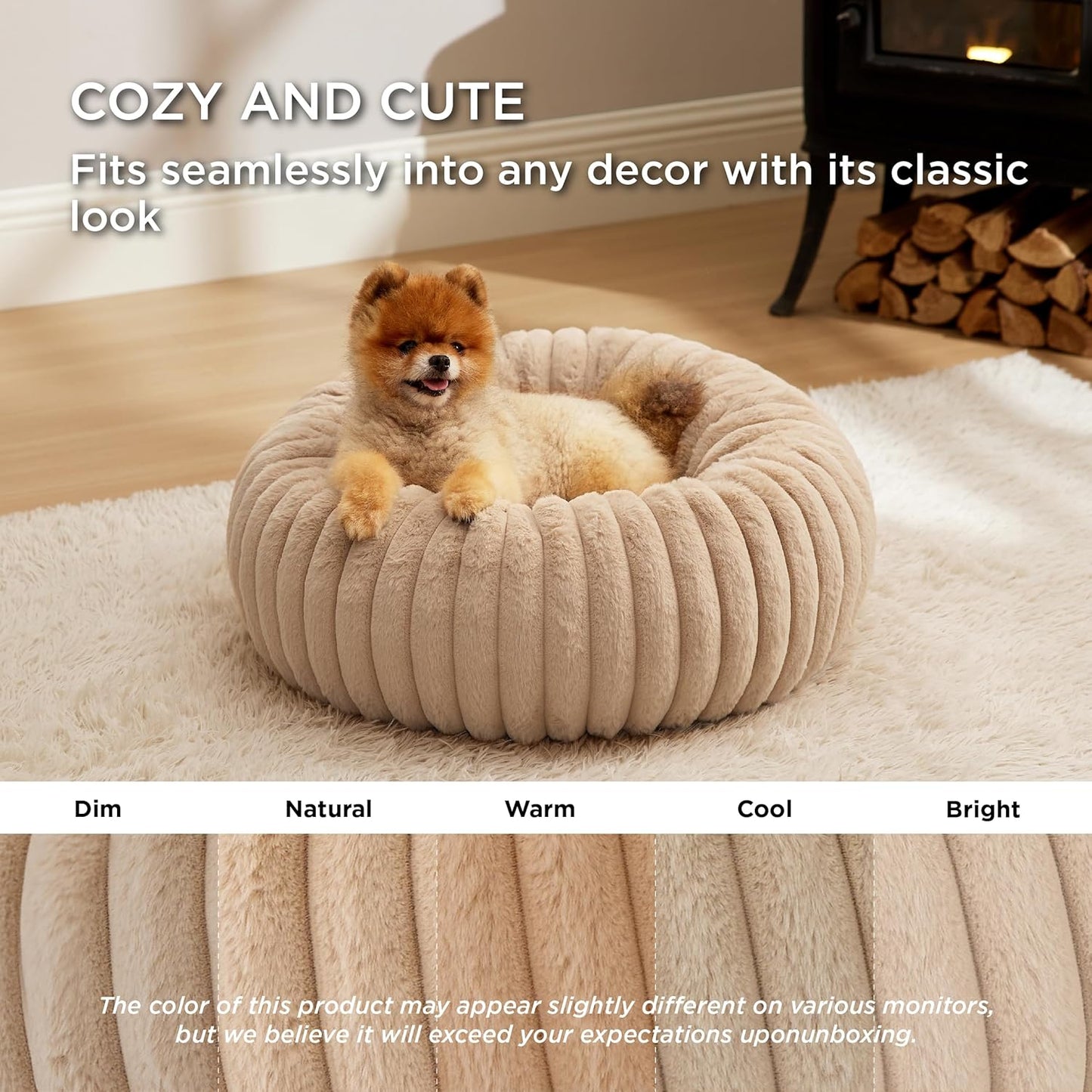 Bedsure Donut Small Dog Bed - Dog Beds for Small Dogs with Corduroy Fleece & Anti Slip Bottom, Round Faux Fur Pet Beds with Washable Removable Cover, Sandy Tan, 23x23x7 inches