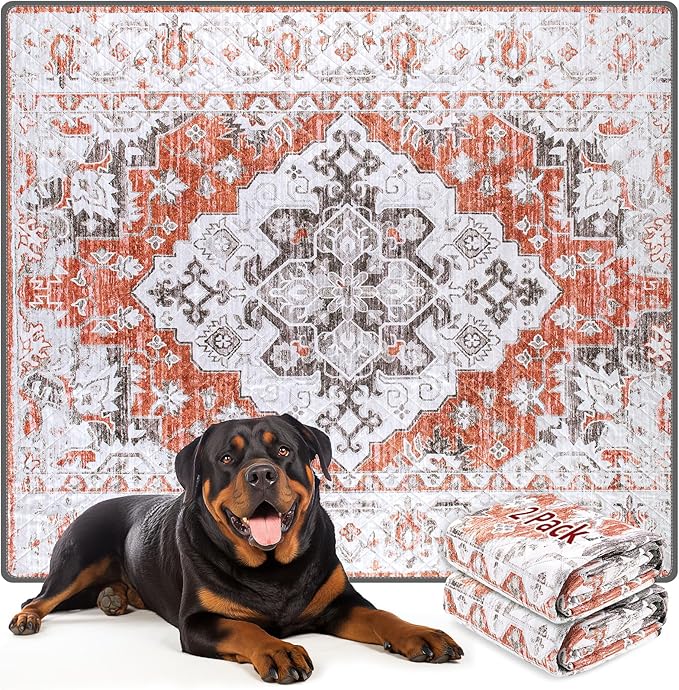 LOOBANI Reusable Pee Pads for Dogs, 1 Pack Super Absorbent Washable Puppy Pee Pads, Waterproof Non-Slip Whelping Pad for Floor Playpen Crate Couch-65 x48 (Red-Orange)