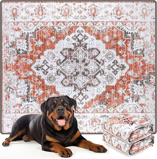 LOOBANI Reusable Pee Pads for Dogs, 1 Pack Super Absorbent Washable Puppy Pee Pads, Waterproof Non-Slip Whelping Pad for Floor Playpen Crate Couch-65 x48 (Red-Orange)