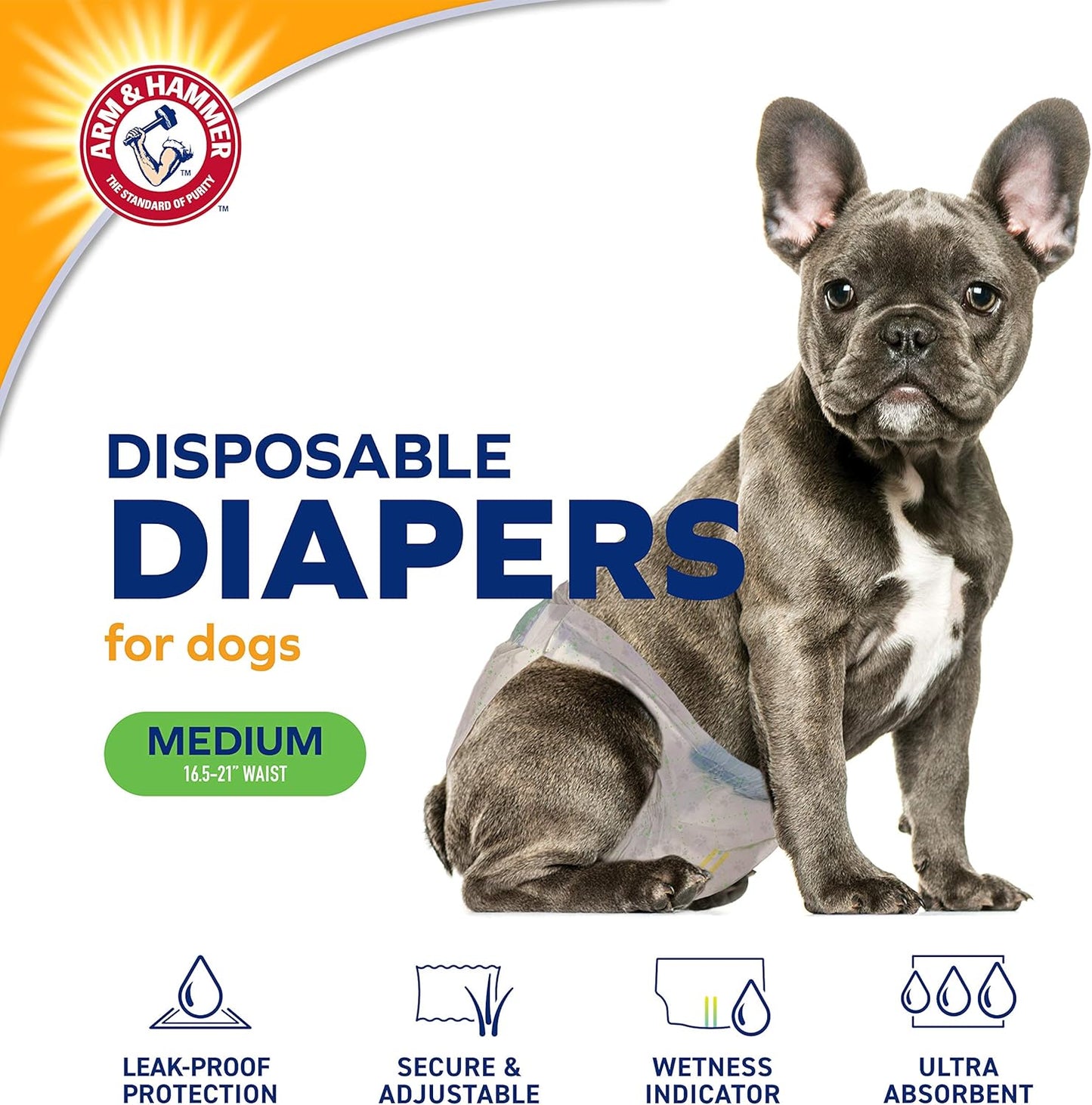 Arm & Hammer for Pets Female Dog Diapers, Size Medium, 12 Count | Ultra-Absorbent, Adjustable Girl Dog Diapers with Leak-Proof Protection and Wetness Indicator (Pack of 6, 72 Count Total)