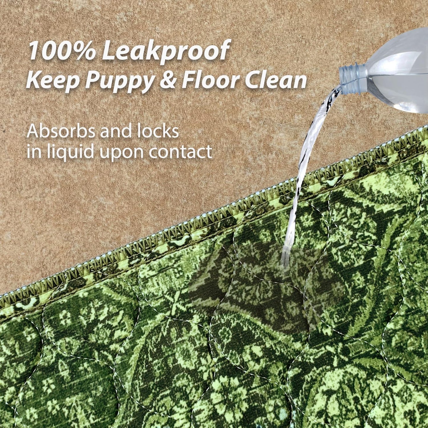 nunubaby 4PACK Washable Pee Pads for Dogs, Stylish, Non-Slip and Leak-Proof Pee Pads. Reusable Potty Pads for Dogs for Crates and Floors.(Green/Multi, 18" x24")