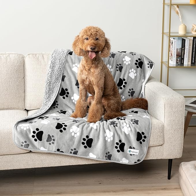 PetAmi Waterproof Dog Blanket - Pee Proof for Extra Large Dogs, Reversible for Puppy & Cat, Soft Dog Crate Cover, Queen 90x90 Paw Gray