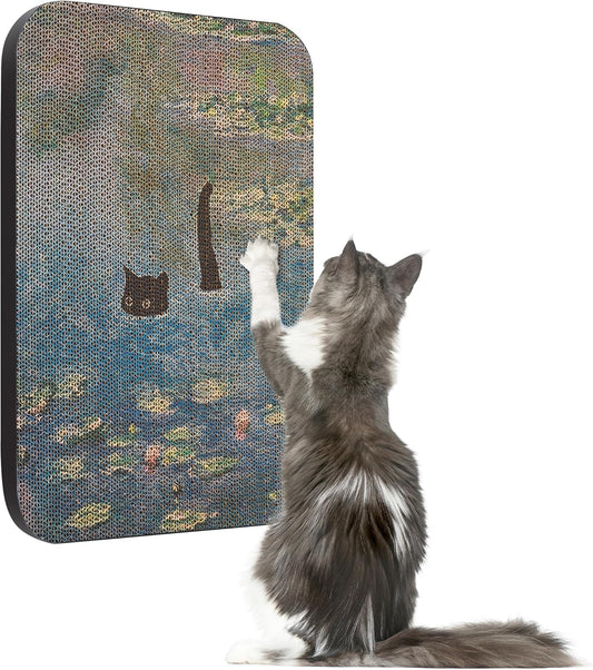 Art Cat Scratcher, Wall-Mountable Cat Scratching Board, Cat Wall Scratcher 16.7x11x1 Inch Cat Scratch Pad and Cat Scratchers for Indoor Cats Toy Furniture Protector（Water Lily Pond）