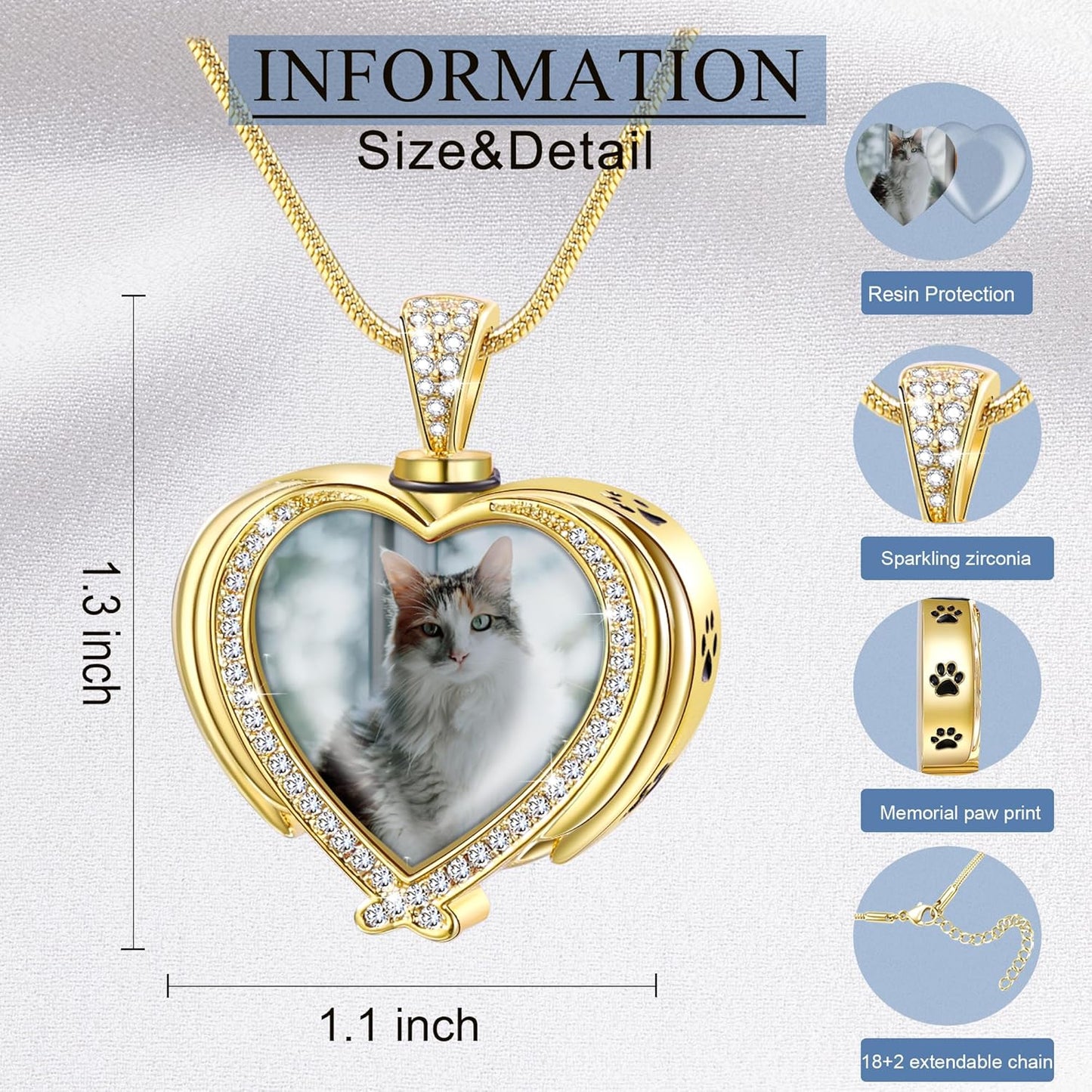 Fanery Sue Personalized Pet Ashes Necklace for Dog Cat Custom Photo&Text Pet Loss Sympathy Gift Cremation Jewelry