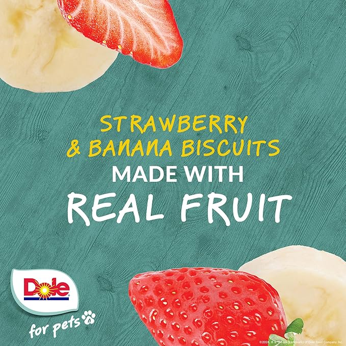 Dole for Pets - Freshly Fetched Banana & Strawberry Dog Biscuits | Real Fruit Flavor | Vegan Crunchy Snacks | No Wheat, Corn, Soy or Artificial Additives, 7 Ounce - 6 Pack