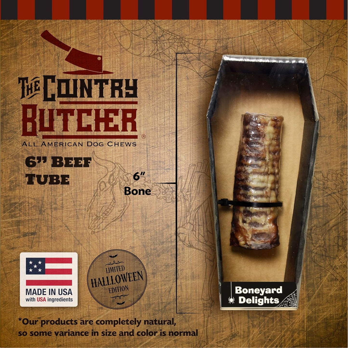 Filled Beef Trachea Dog Treat, for Dogs, Small Coffin Box, Made in The USA (1 Count) - Rawhide Free, No Bone