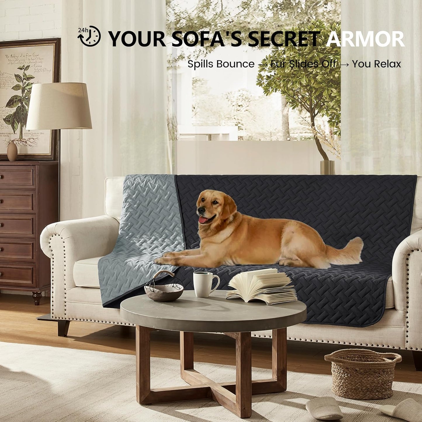 gogobunny 100% Double Sided Waterproof Dog Blanket Soft Pet Bed Cover Reversible Protect Furniture Couch Sofa Car for Puppy Cat (Dark Charcoal/Light Charcoal, 82x120 Inch (Pack of 1))