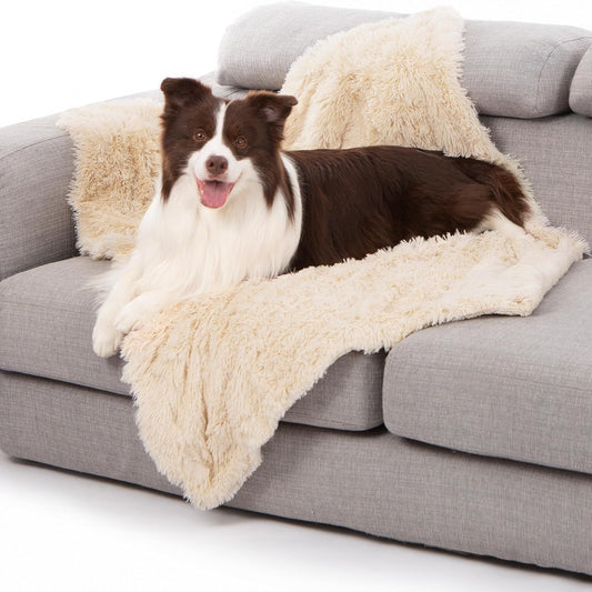 gogobunny Waterproof Dog Blanket for Large Dogs, Cats, Puppy, Reversible Faux Fur Pet Throw Blanket, Washable, Calming Furniture Protection for Sofa Bed (40x50 Inch (Pack of 1), Beige)