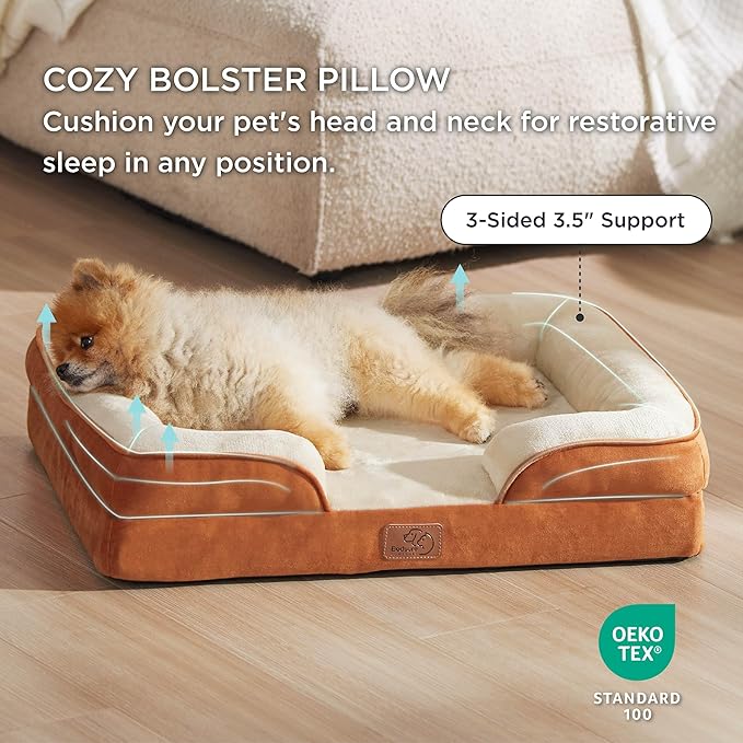 Bedsure Orthopedic Dog Beds for Small Dogs - Washable Small Dog Cat Bed Waterproof, Comfort Pet Couch Sofa with Washable Removable Cover, Pets Bed with Nonskid Bottom, Ember Clay, 24"