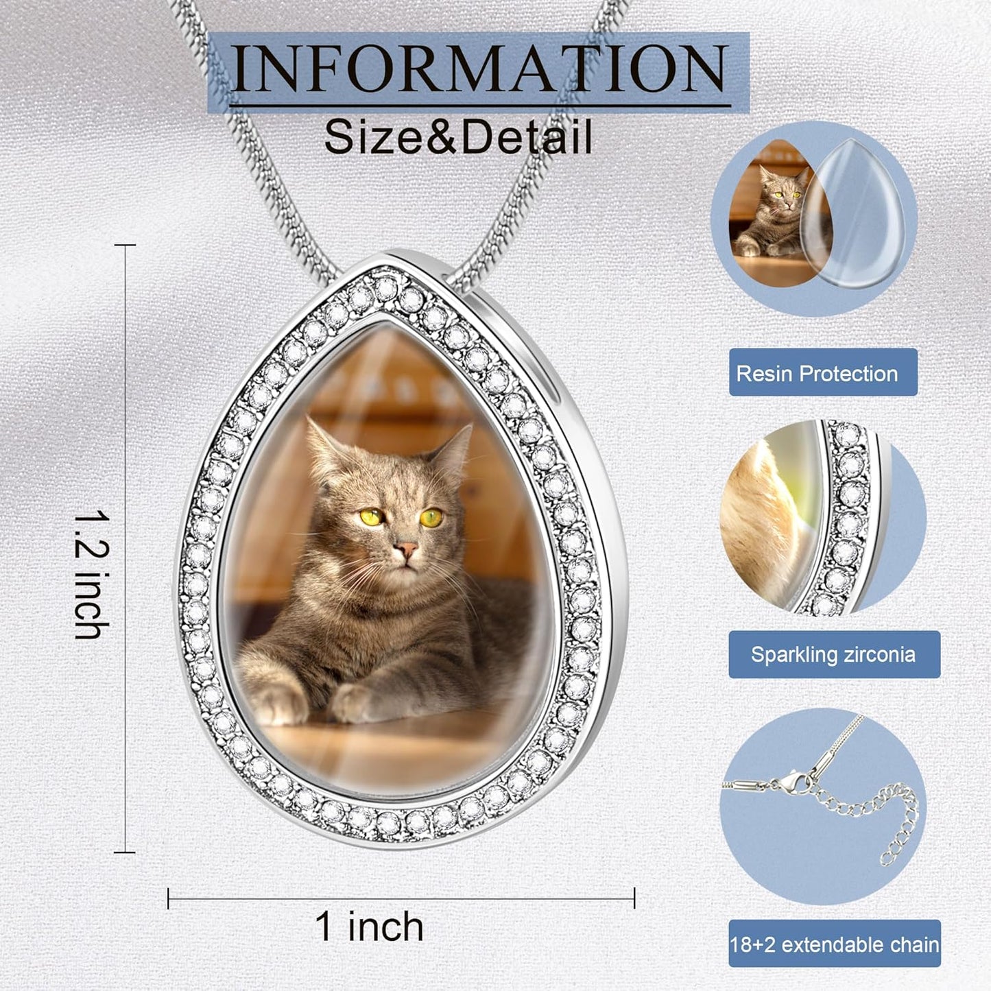 Fanery Sue Personalized Pet Ashes Necklace for Dog Cat Custom Photo&Text Pet Loss Sympathy Gift Cremation Jewelry