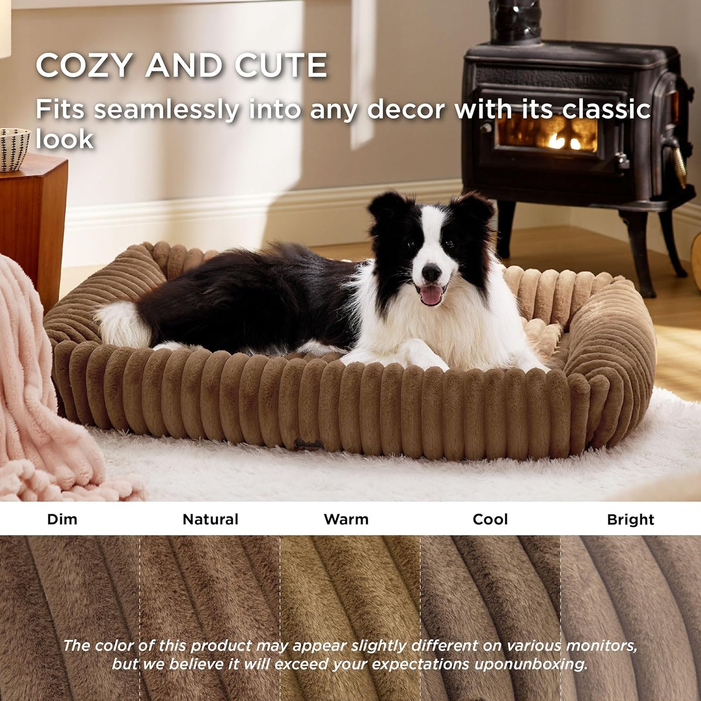 Bedsure Cute Dog Bed for Extra Large Dogs - Washable Furry Puppy Beds, Rectangle Orthopedic XL Pet Beds with Removable Zipper Cover, 43x30x8inches, Copper Brown