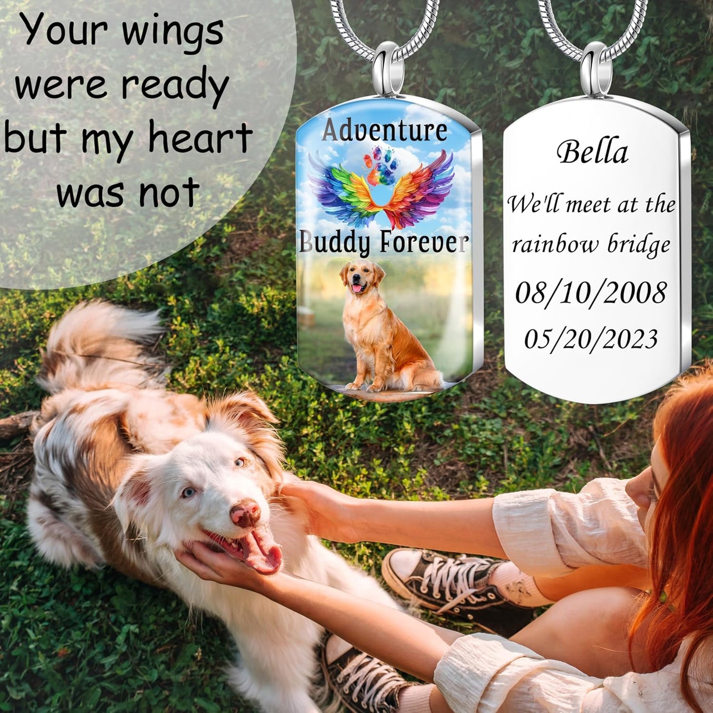 Fanery Sue Personalized Pet Ashes Necklace for Dog Cat Custom Photo&Text Pet Loss Sympathy Gift Cremation Jewelry