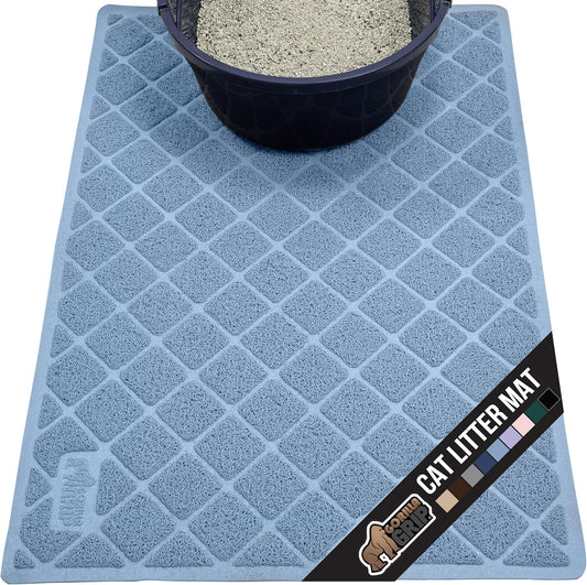 GORILLA GRIP Cat Litter Box Mat, 47x35, Water Resistant, US Designed Kitty Litter Trapping Mats, Easy to Clean, Scatter Control, Less Mess and Clean Floors, Kitten Supplies for Indoor Cats, Light Blue