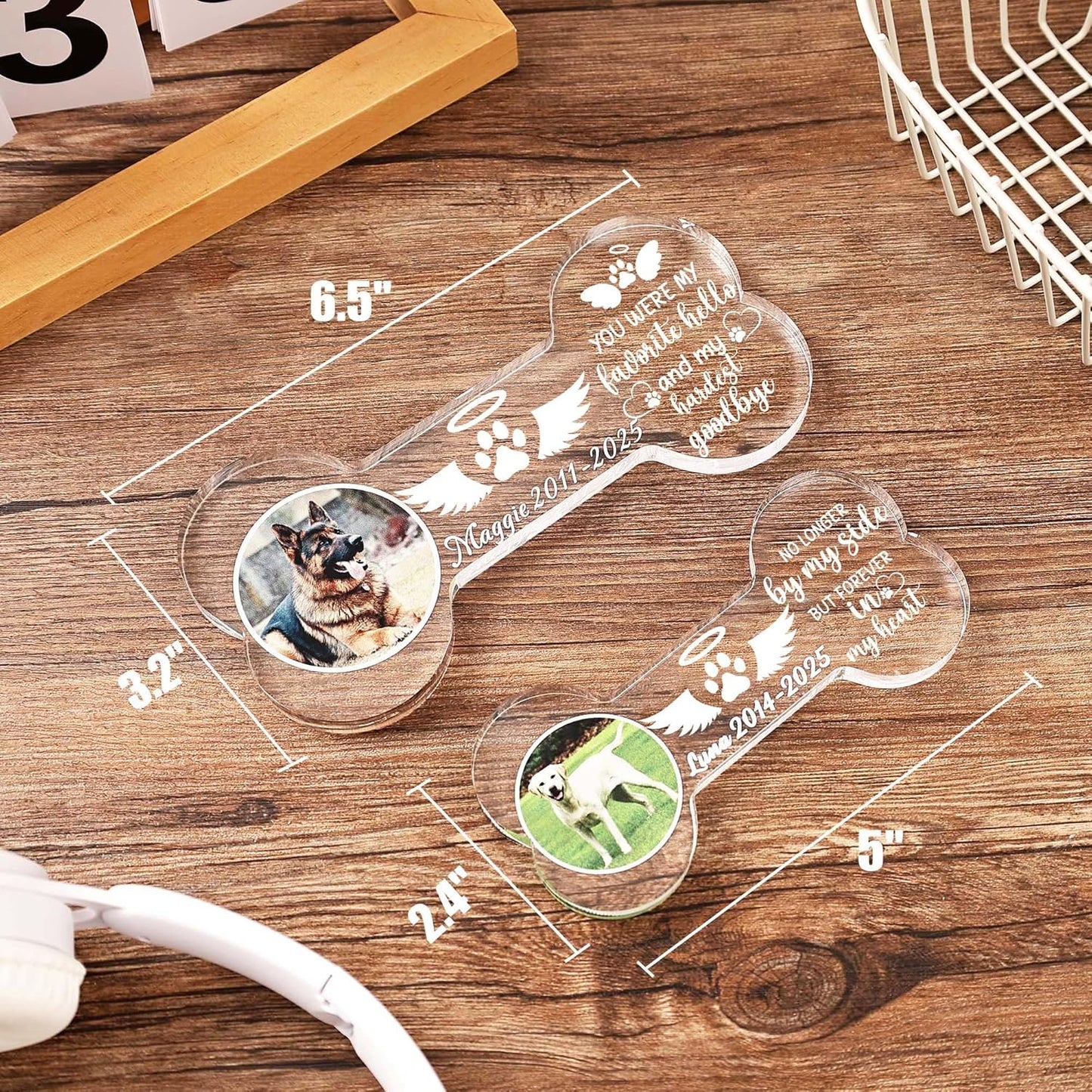 Personalized Photo Pet Memorial Gift, Custom Memorial Gifts for Loss of Dog, Dog Memorial Ornament, Pet Sympathy Gift, Bone Shape Acrylic Keepsake for Dog Puppy. (5")