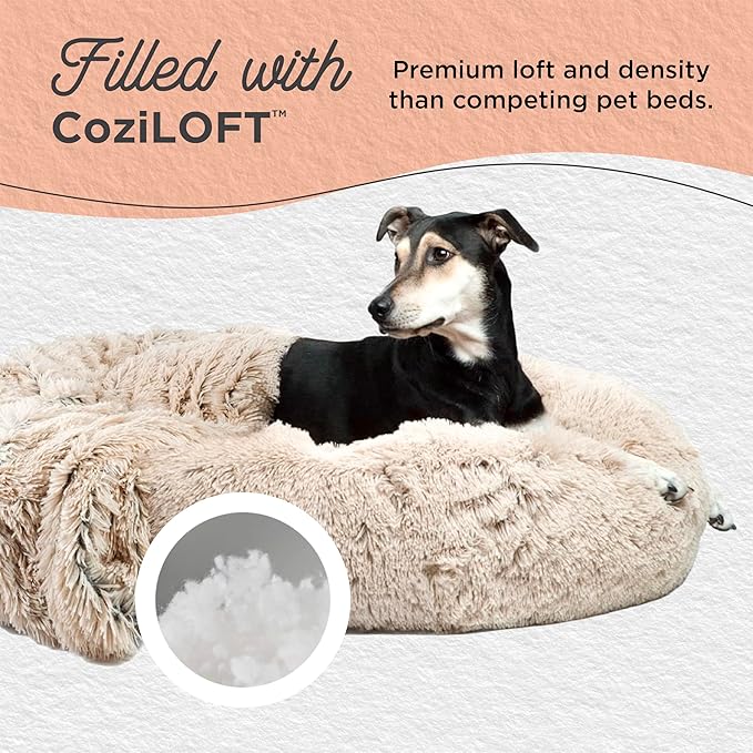 Best Friends by Sheri Bundle Set The Original Calming Shag Donut Cuddler Cat and Dog Bed + Pet Throw Blanket, Taupe, Extra Large, 45x45