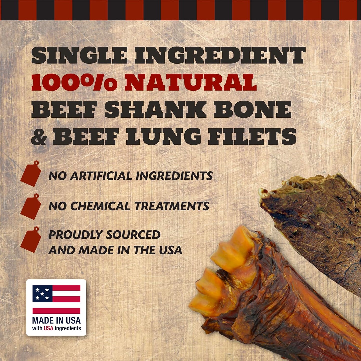 Beef Bone and 4oz Lung Dog Treat Bundle – 2 Shank and 4oz Filet