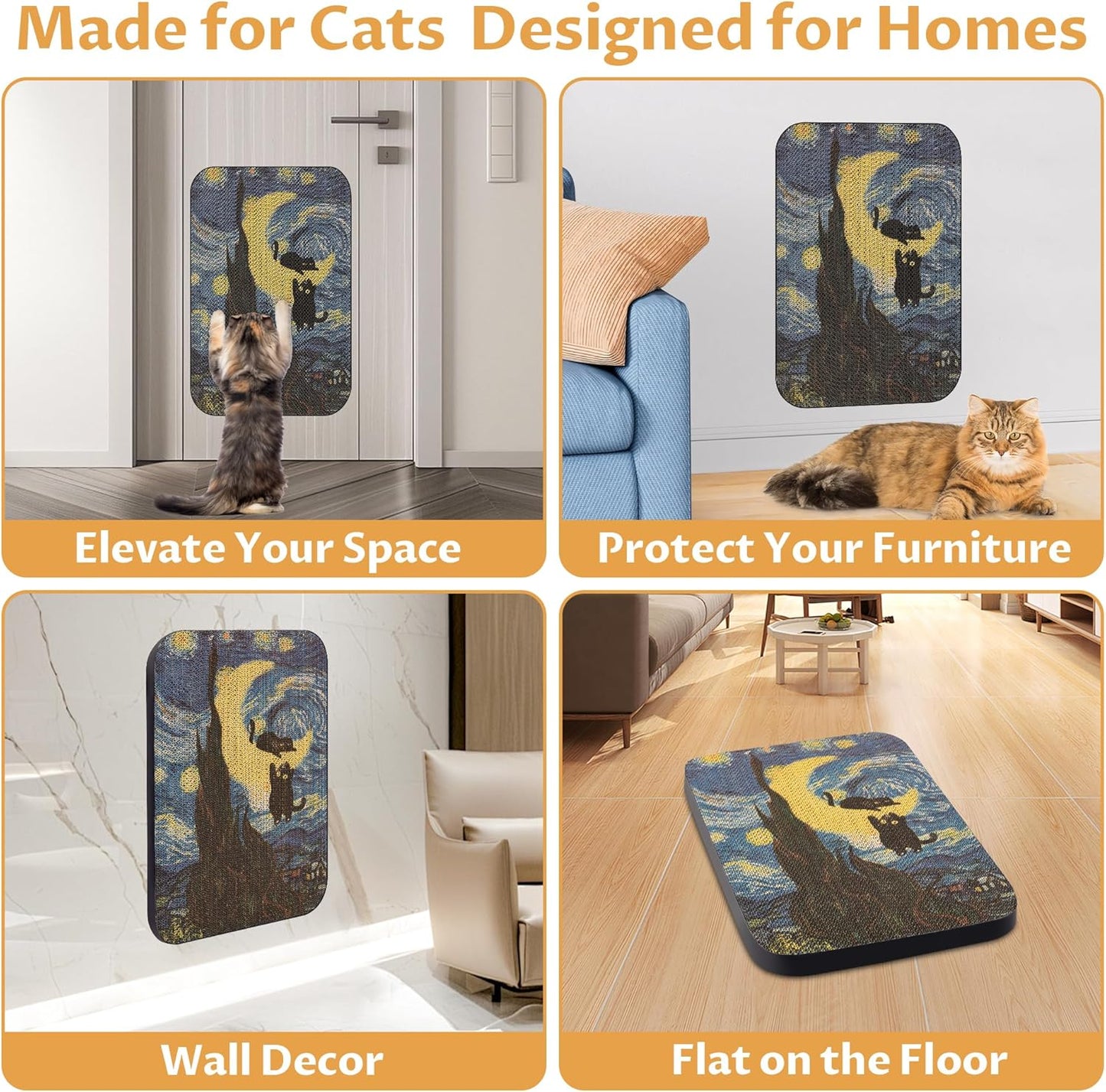 Art Cat Scratcher, Wall-Mountable Cat Scratching Board, Cat Wall Scratcher 16.7x11x1 Inch Cat Scratch Pad and Cat Scratchers for Indoor Cats Toy Furniture Protector（Starry Night）