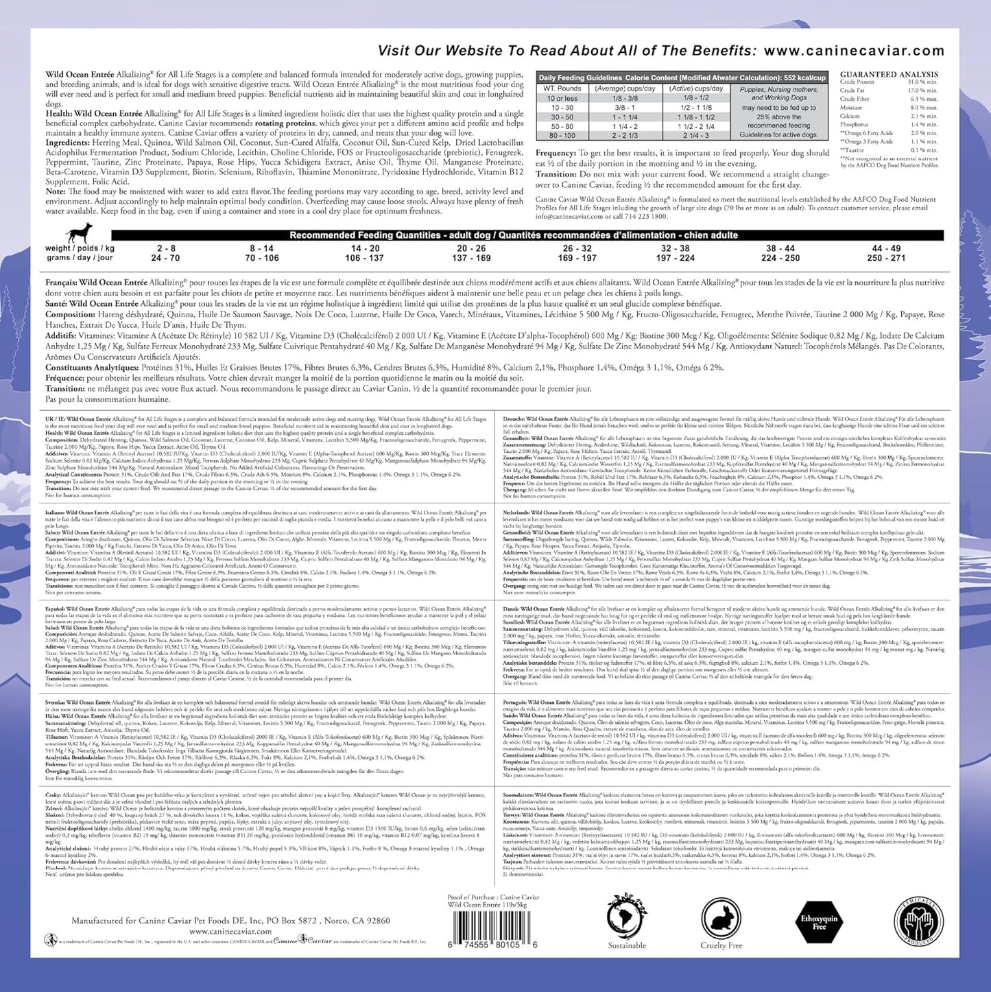 Canine Caviar - Wild Ocean: Herring & Teff Alkaline Dry Dog Food, Limited Ingredients, Gluten-Free, Based on Science & Research, Veterinary Alternative Diet (11 Pound Bag)