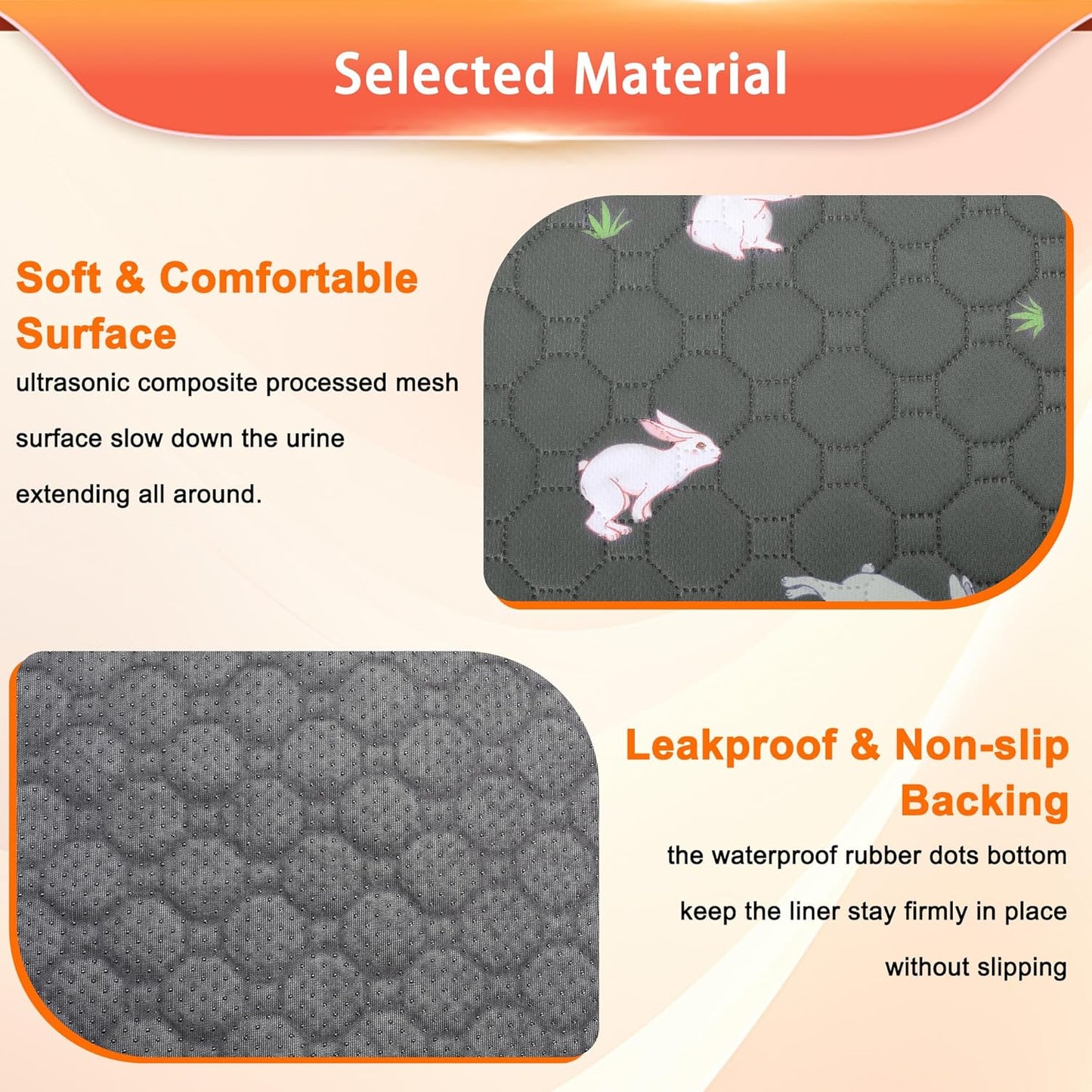 Guinea Pig Cage Liner, Reusable Guinea Pig Bedding Washable Absorbent Pee Pads for Dogs Kitten Rabbit Chinchilla Hamster, Leakproof & Anti Slip (4, C&C 2*4, 24"x47")