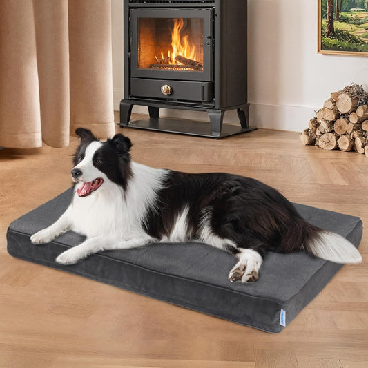 Dog Bed for Large Dog - Orthopedic Pet Beds with Memory Foam, Waterproof Removable Washable Cover with Non-Slip Bottom, Grey, 35" L x 23" W x 3" H
