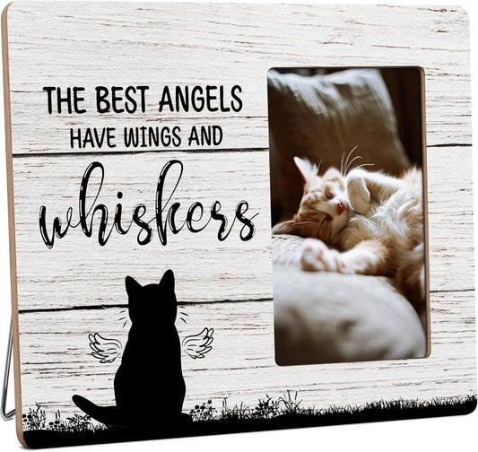 Cat Memorial Gifts for Loss of Cat, Pet Sympathy Gift Wooden Picture Frames, 4x6 inch Photo
