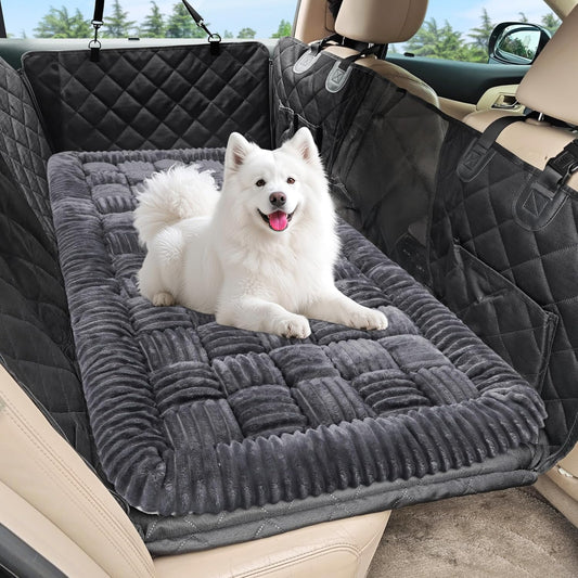 Dog Car Bed Mat, Non-Slip Backseat Extender Pet Blanket, Plaid Dog Bed for SUVs, Sedans & Trucks, Chew-Resistant Travel Pad for Dogs, Easy Clean & Scratch-Proof & Comfort (50"×24.6") Gray